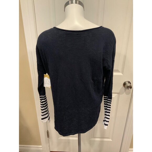Vince Thin Knit Blue Striped Roll Neck Sweater, Size M - Picture 4 of 5